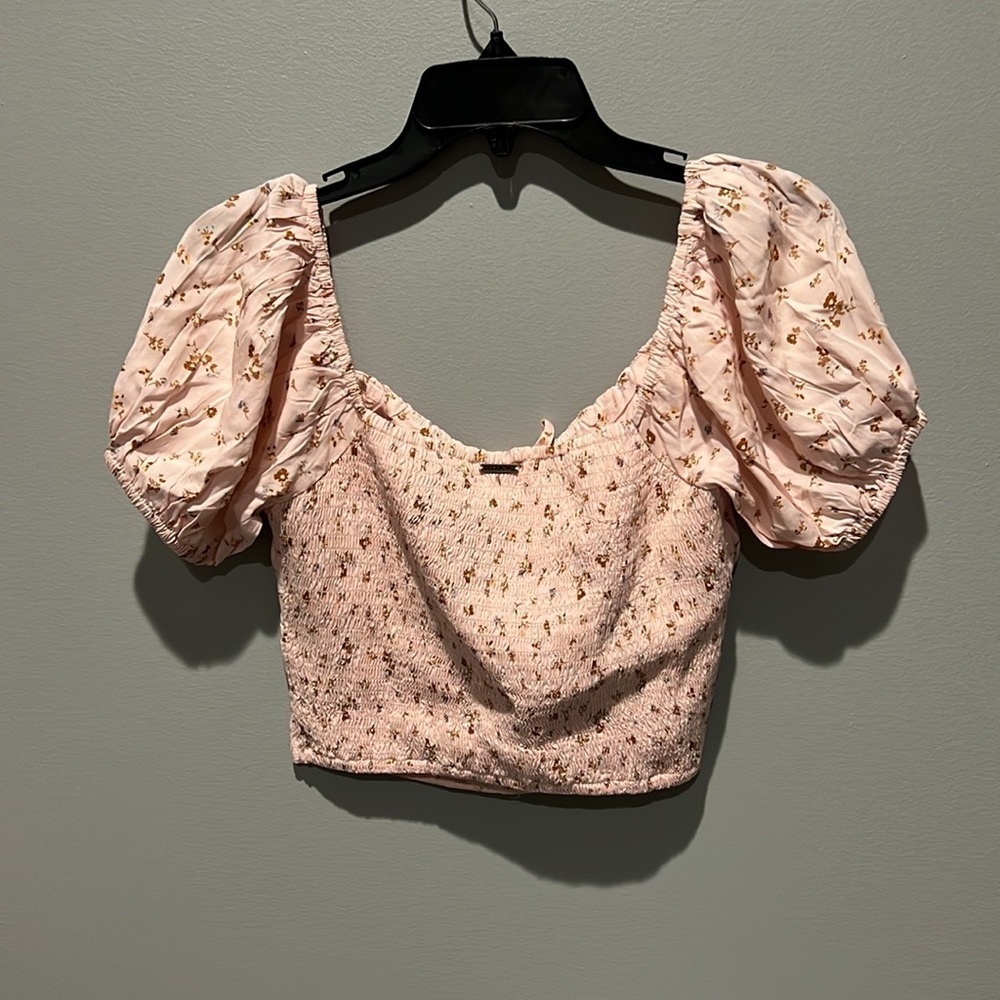 Pink Billabong Floral Crop With Puff Sleeves Size Medium nwot - Picture 3 of 6